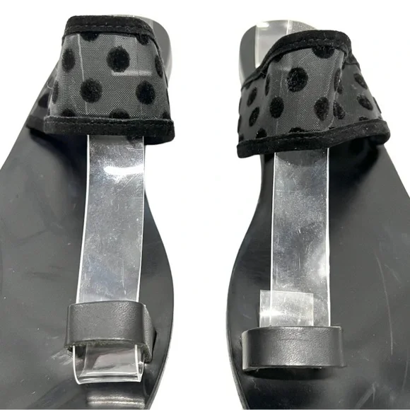 Ancient Greek Sandals Black Leather Sheer Polka Dot Toe Loop Slide Sandals 38 - Picture 5 of 14